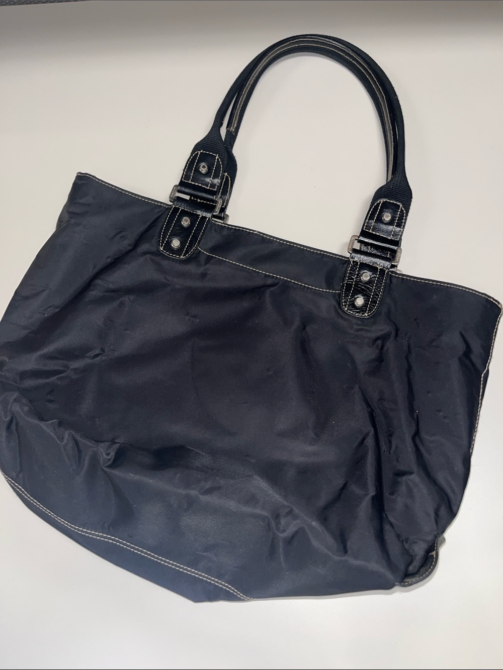 Kenneth Cole Reaction Black Tote with Contrast Stitching Nylon & Leather